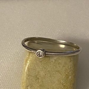 Vintage, sterling (stamped, signed, with makers mark) minimalist CZ ring 7